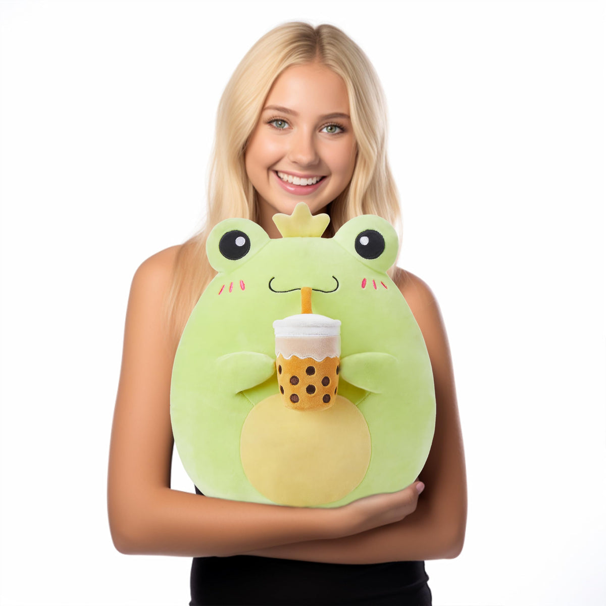 PLAYNICS Large Frog Plush Pillow fabric detail highlights premium material and soft texture.
