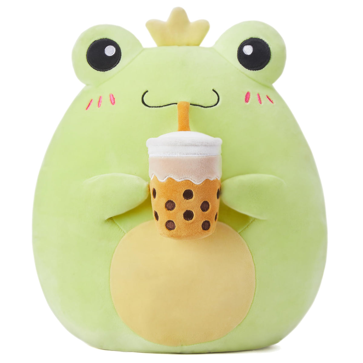 PLAYNICS Large Frog Plush Pillow front view highlights a soft, comforting cuddle companion.