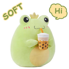 PLAYNICS Large Frog Plush Pillow side view showcases portable comfort for reading and TV time.