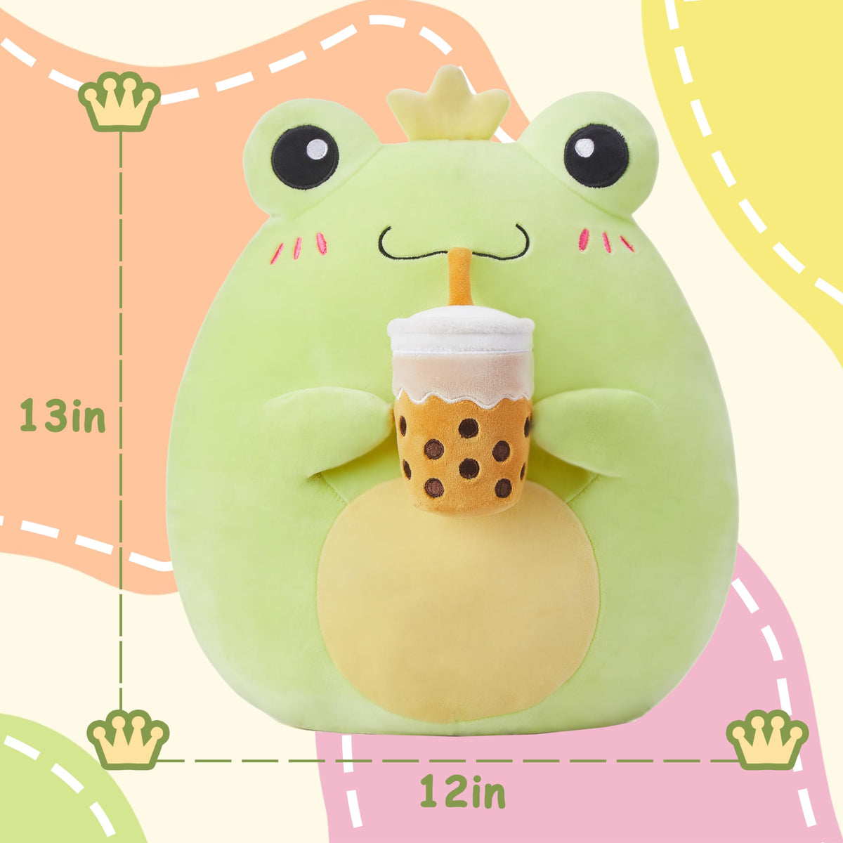 PLAYNICS Large Frog Plush Pillow smiling face emphasizes friendly design for kids and adults.