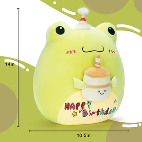 PlayNics Original 14-inch Happy Birthday Frog on sofa, adds charm and comfort.