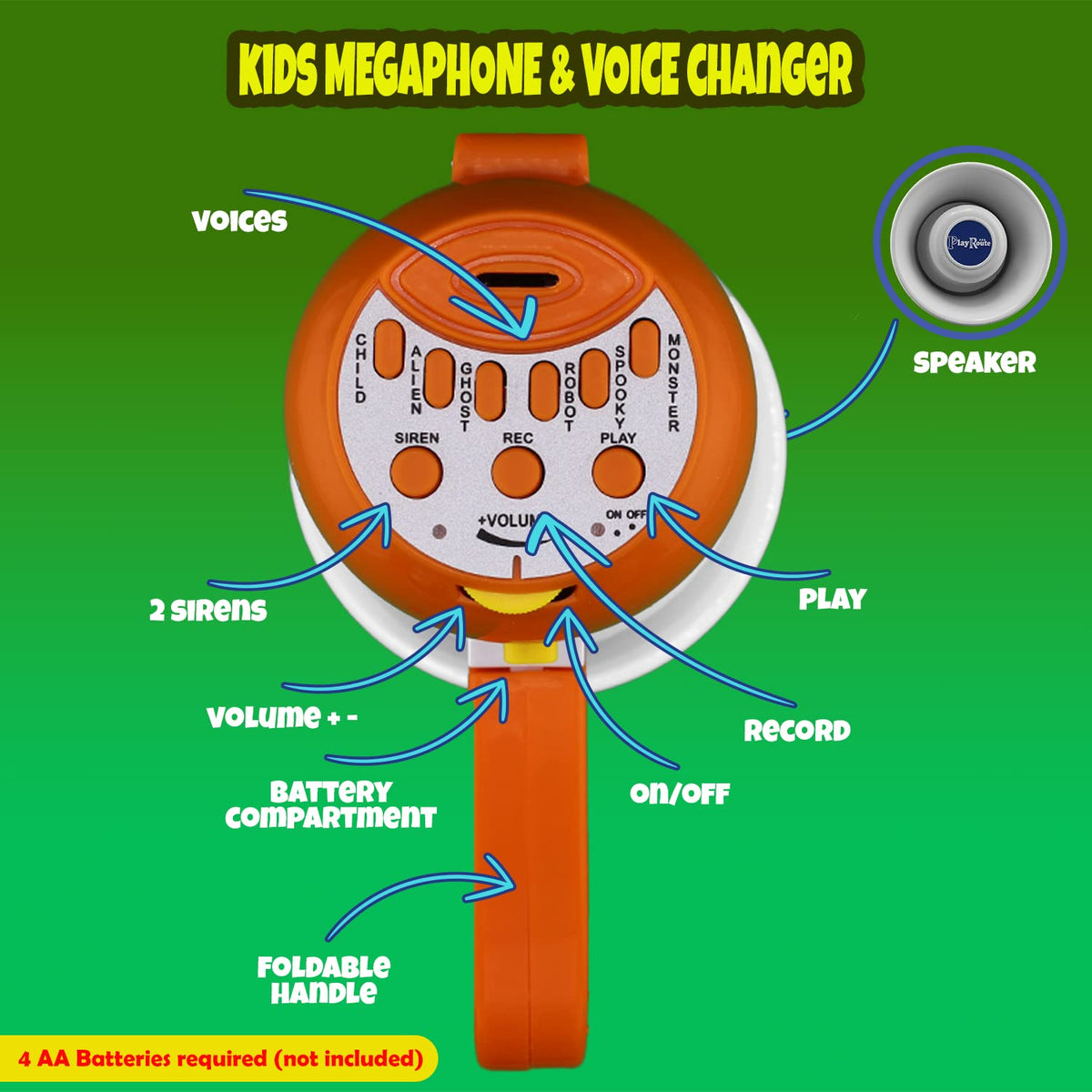 PlayRoute Megaphone Kids siren function adds exciting outdoor fun.