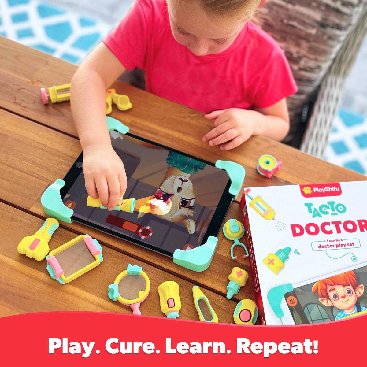 PlayShifu Doctor Kit Tacto medicine bottle supports pretend care and dosing concepts.