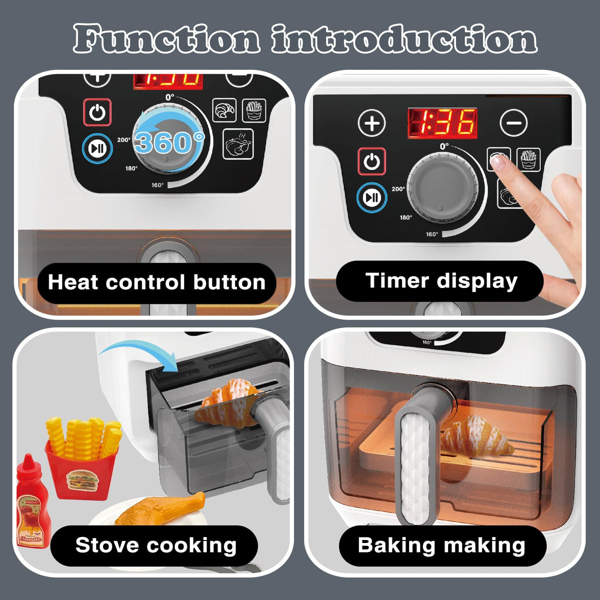 Playssnior Bojia air fryer toy with play foods supports creative meal prep scenarios