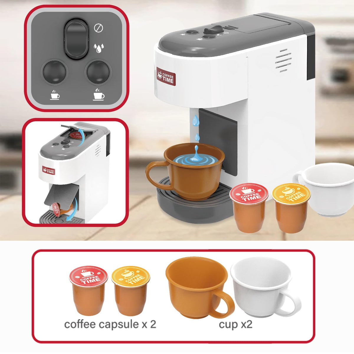 Playssnior Bojia toy coffee cups and accessories for interactive role-play.