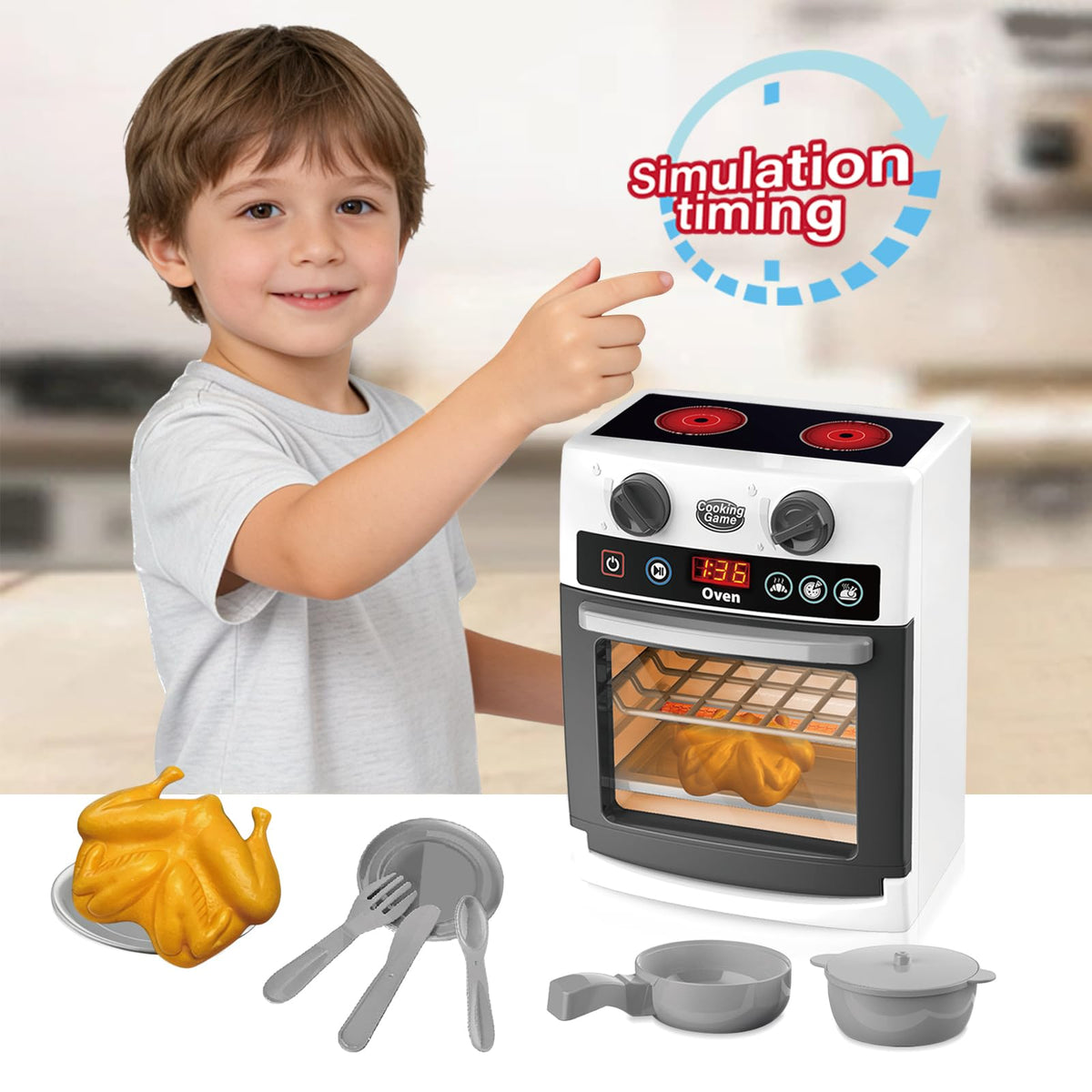 Playssnior Bojia toy oven with open door invites interactive kitchen role-play