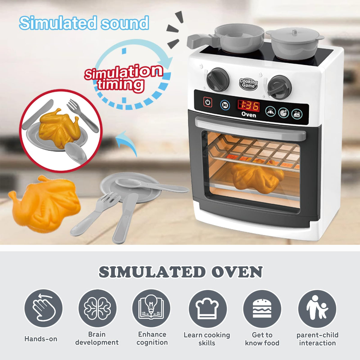 Playssnior Bojia toy oven knobs turning to build fine motor skills in pretend cooking