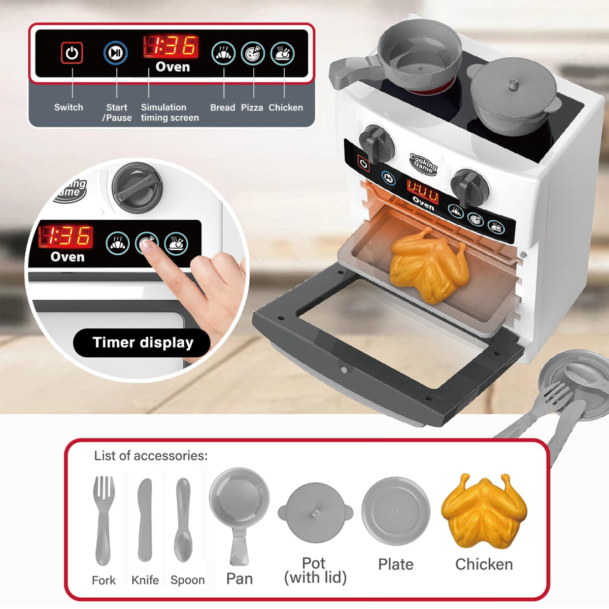 Playssnior Bojia toy oven with sound effects enhances realistic pretend meals