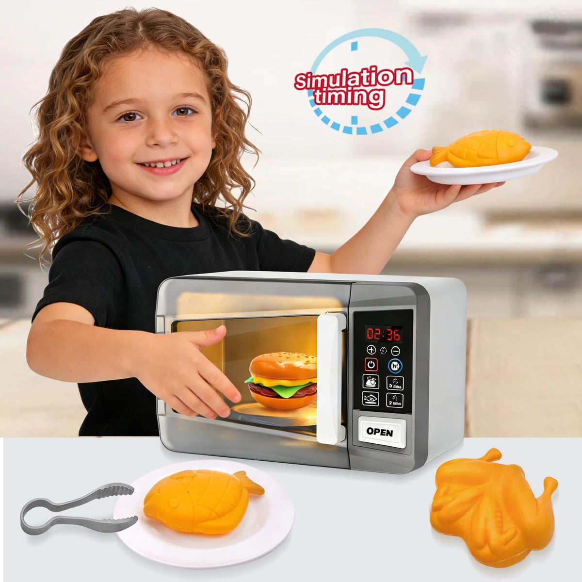 Playssnior Bojia microwave features a functional door for realistic pretend play