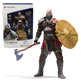 PlayStation Kratos 6-inch figure in a dynamic display pose for the shelf.
