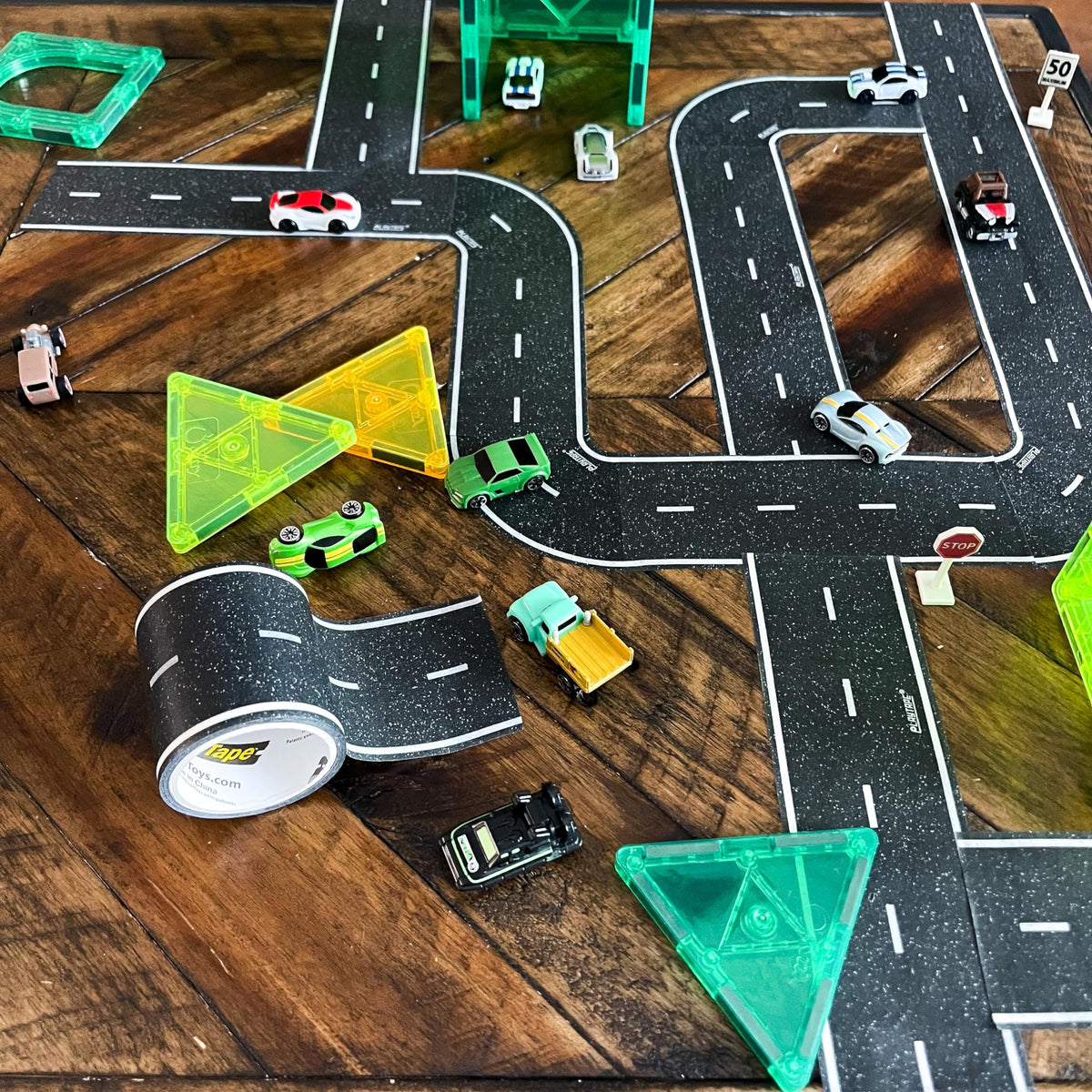 Award-winning PlayTape brand recognized for creative toy road setups.