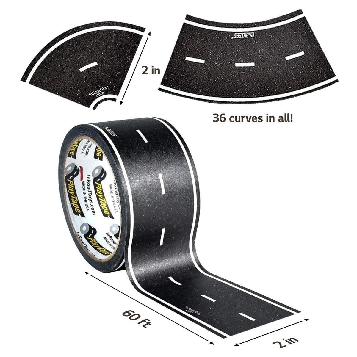 PlayTape curves provide a winding track for imaginative play.