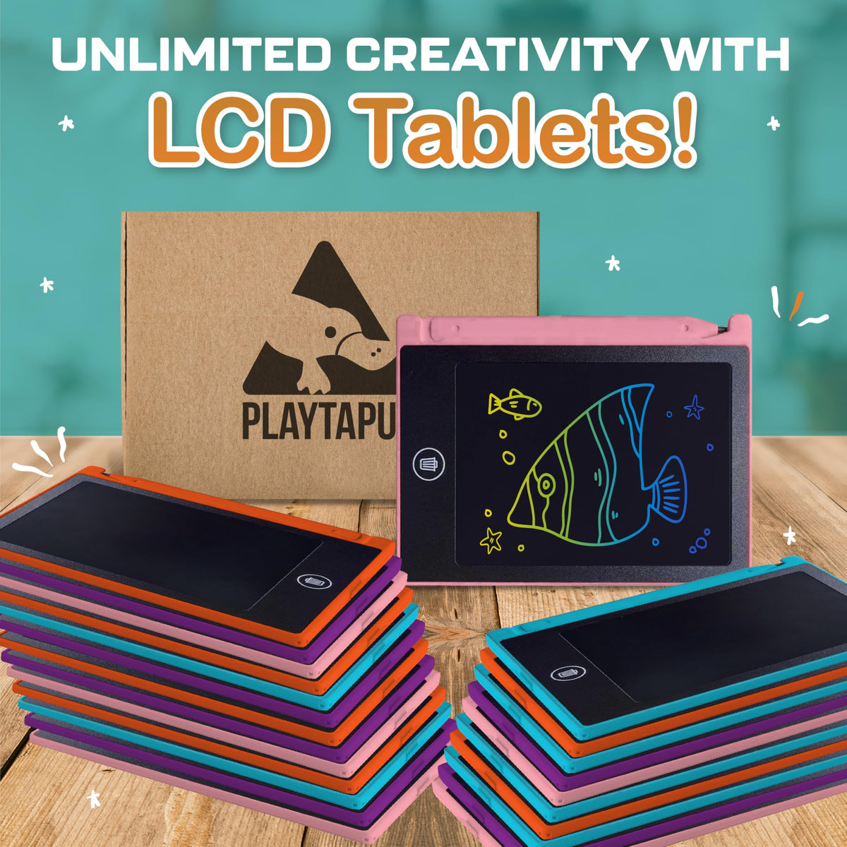 Playtapus lock-and-clear feature simplifies cleanup after doodling.