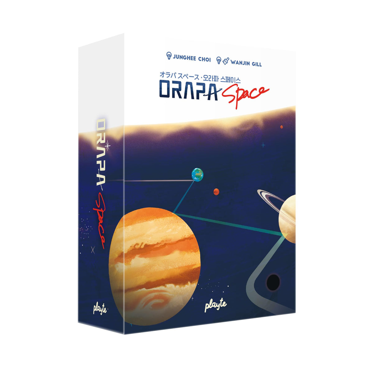 Playte Orapa Space board setup with magnetic planet tiles for hands-on deduction.