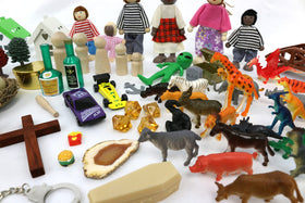 PlayTherapySupply sandtray two families miniature set supports familial storytelling in sessions.