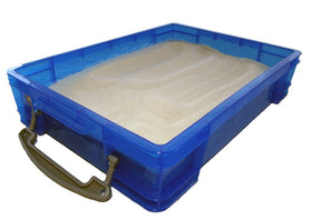 PlayTherapySupply small portable sand tray front view with lid secured for travel.