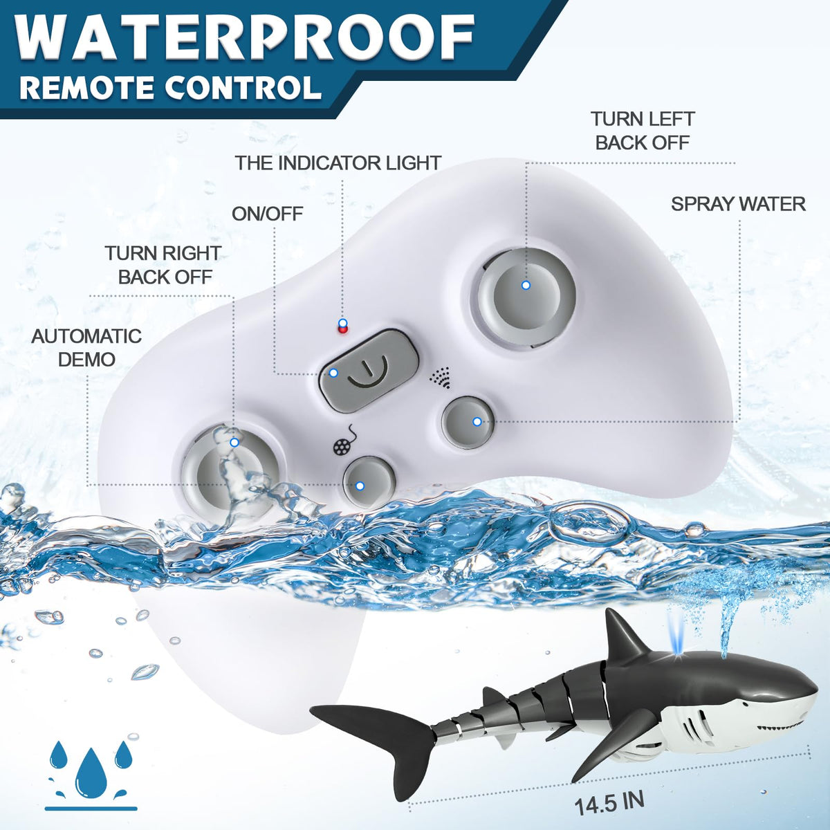 Playtigo shark with LED lights and water spray for exciting nighttime sessions