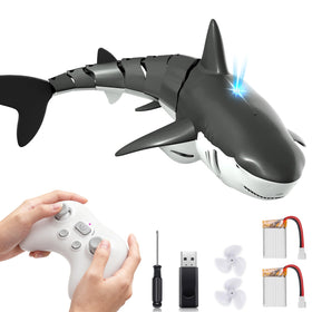 Playtigo shark pool toy front view showing lifelike motion for engaging pool play