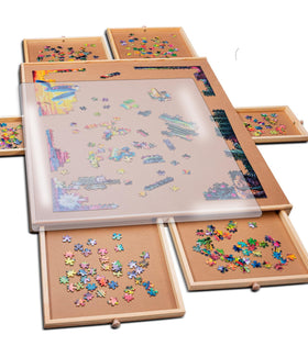 PlayVibe puzzle board with drawers and cover keeps pieces organized during sessions