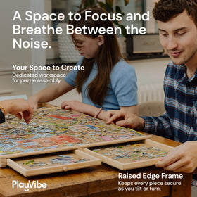 Raised edges on PlayVibe puzzle station help keep pieces secure