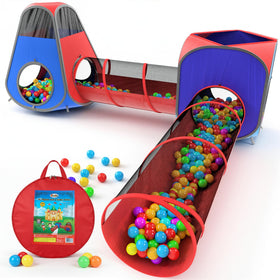 Playz 4pc pop-up tent and tunnel bundle – quick indoor assembly for kids.