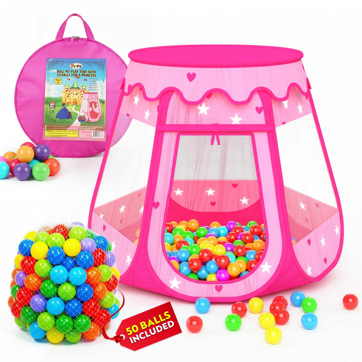 Playz Ball Pit Princess Castle Play Tent with 50 balls for imaginative play