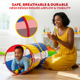 Playz colorful tunnel playtime enhances active imagination and physical activity.