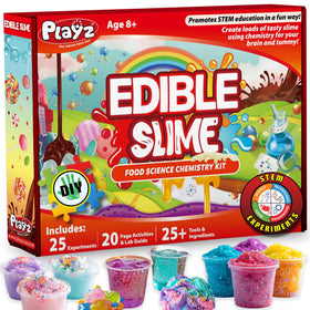 Playz Edible Slime Candy Kit unboxing with colorful tools for kids.
