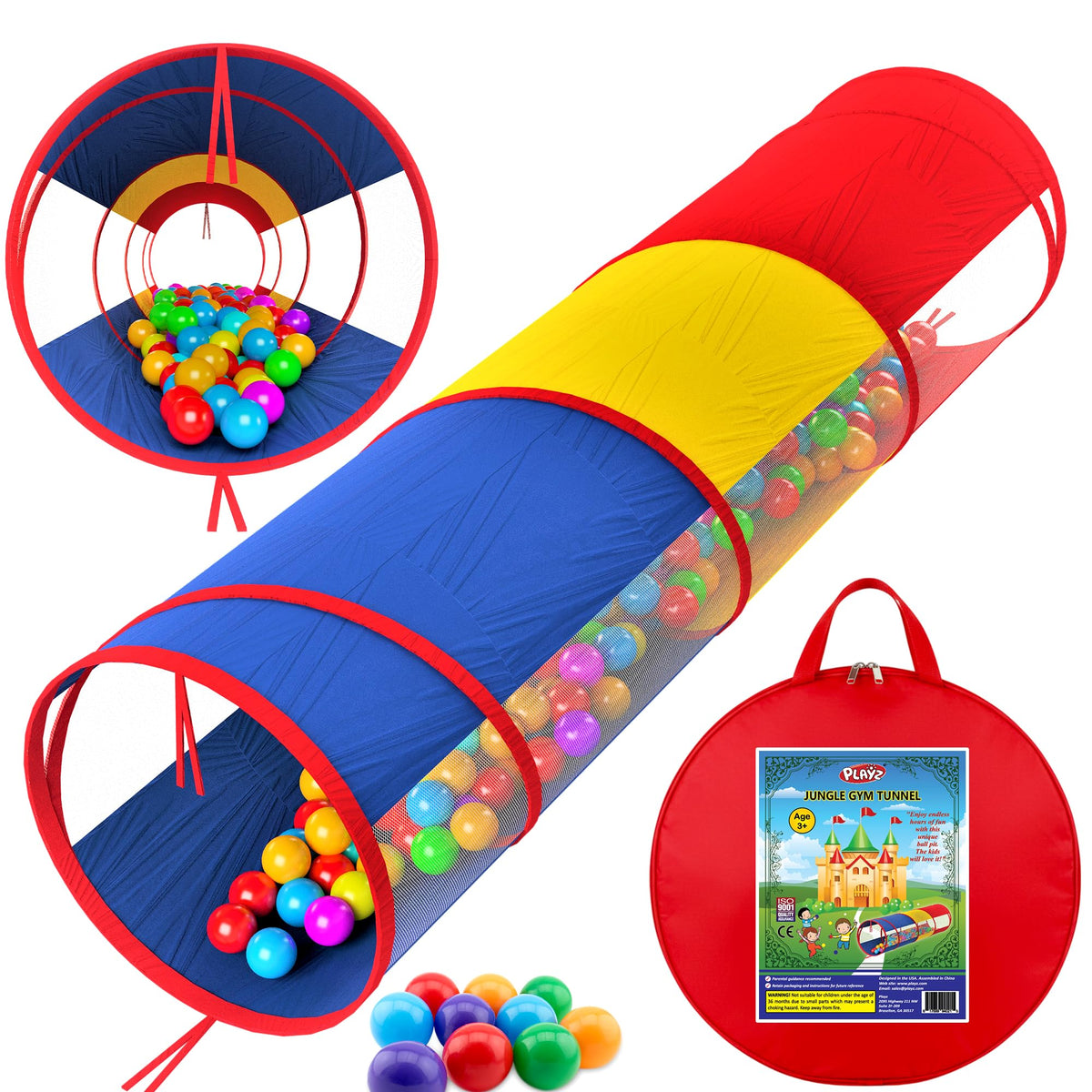 Playz extra-large tunnel opening invites spacious crawling and exploration.