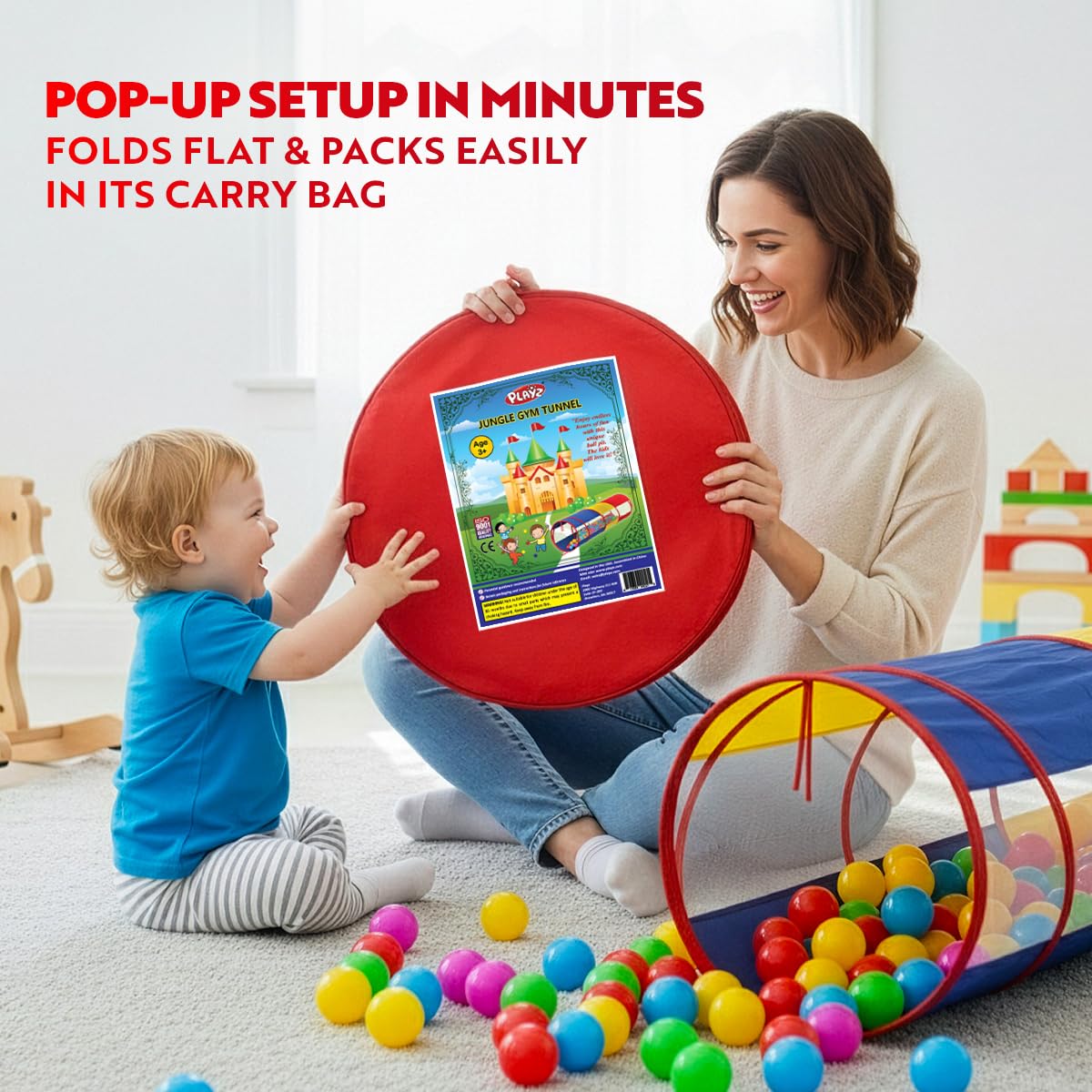 Playz family fun tunnel setup promotes shared play and creative pretend games.