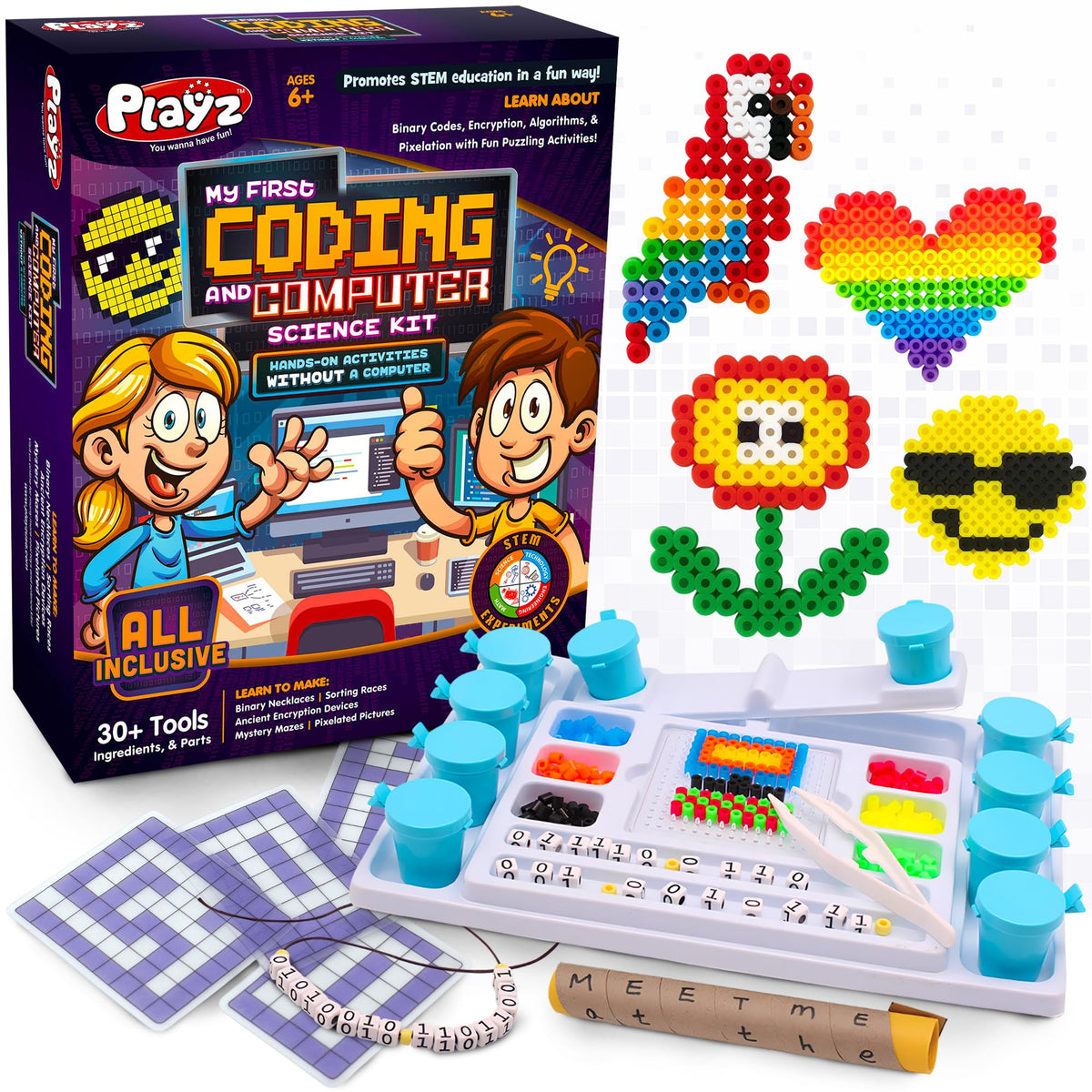 Playz First Coding Kit binary puzzles engage kids in hands-on logic and problem solving.