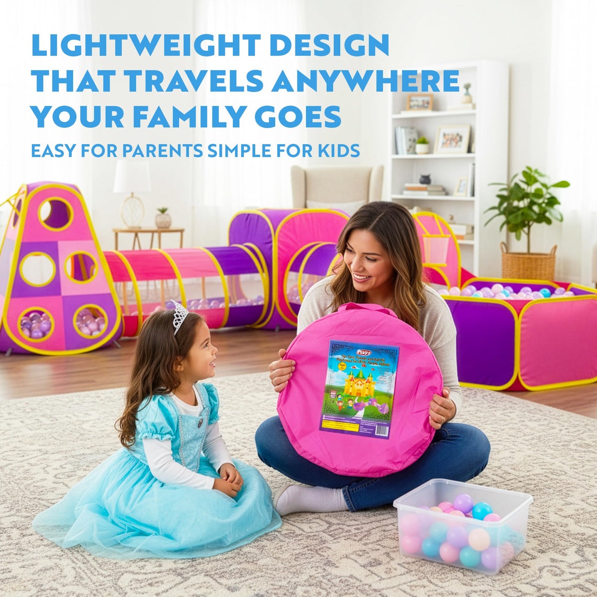 Playz foldable storage carry case—portable storage for easy transport.