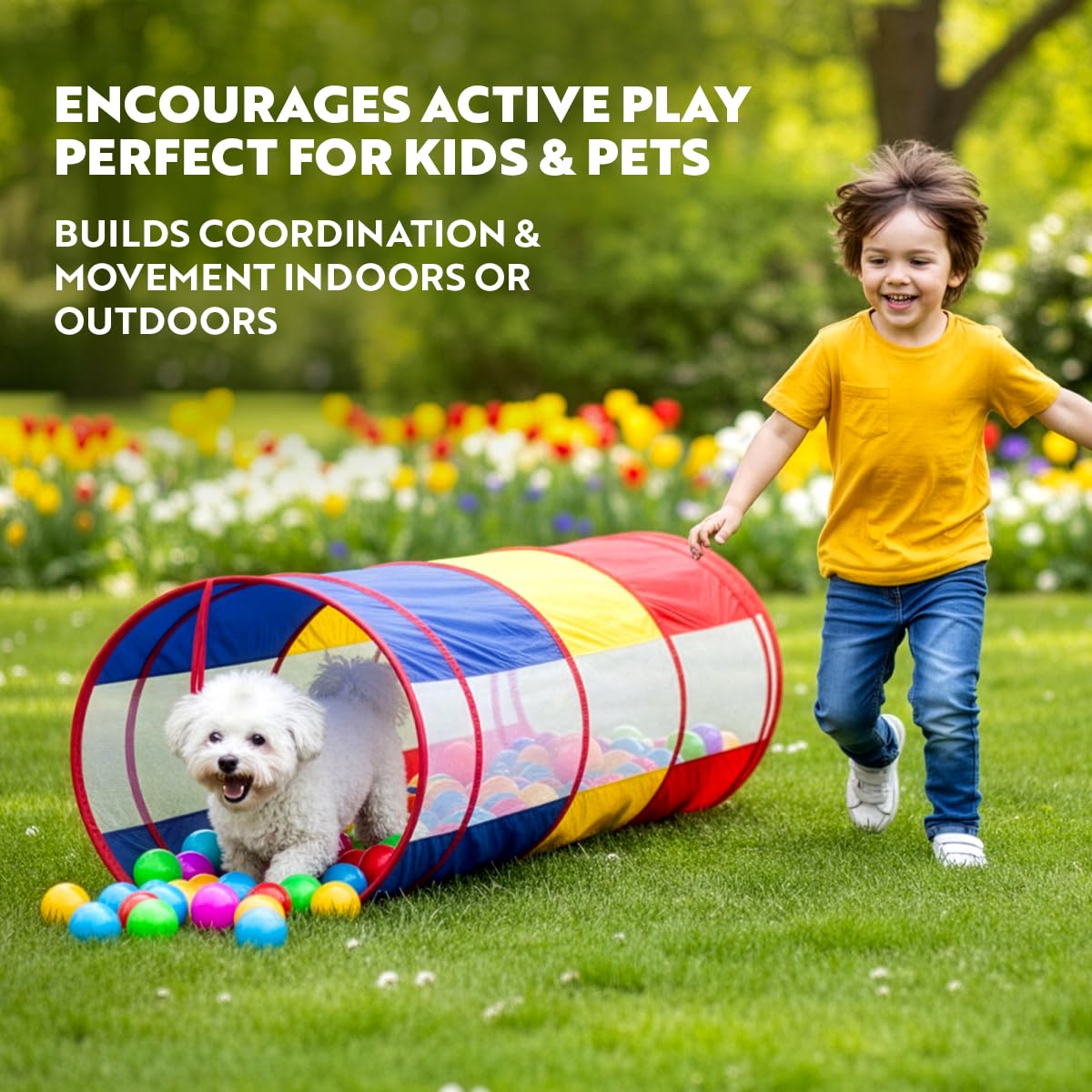Playz indoor-outdoor tunnel use adapts to parks or living rooms.