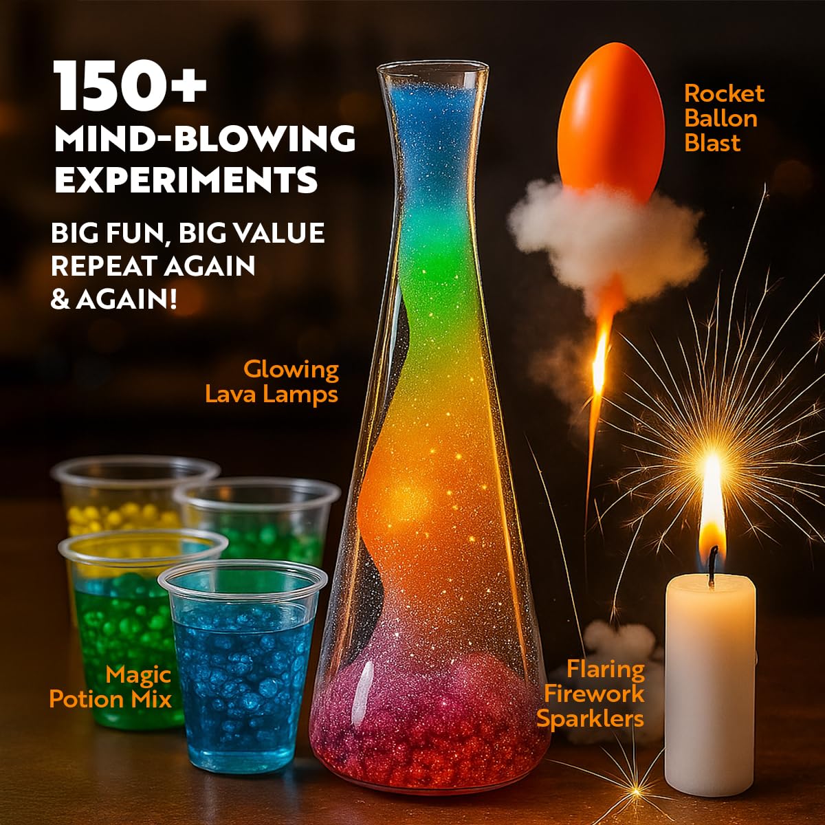 Playz Mega Kaboom fizzy-bombs-experiment shot highlighting safe chemistry play at home.