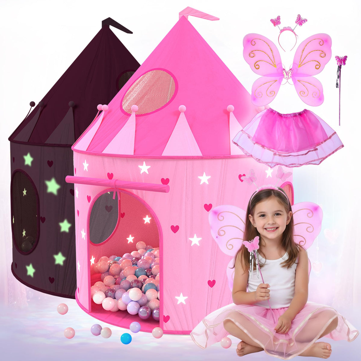 Playz Princess Castle Tent folded in carrying case for travel and storage