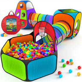 Playz rainbow tent ball pit offering colorful indoor play and safe space for kids