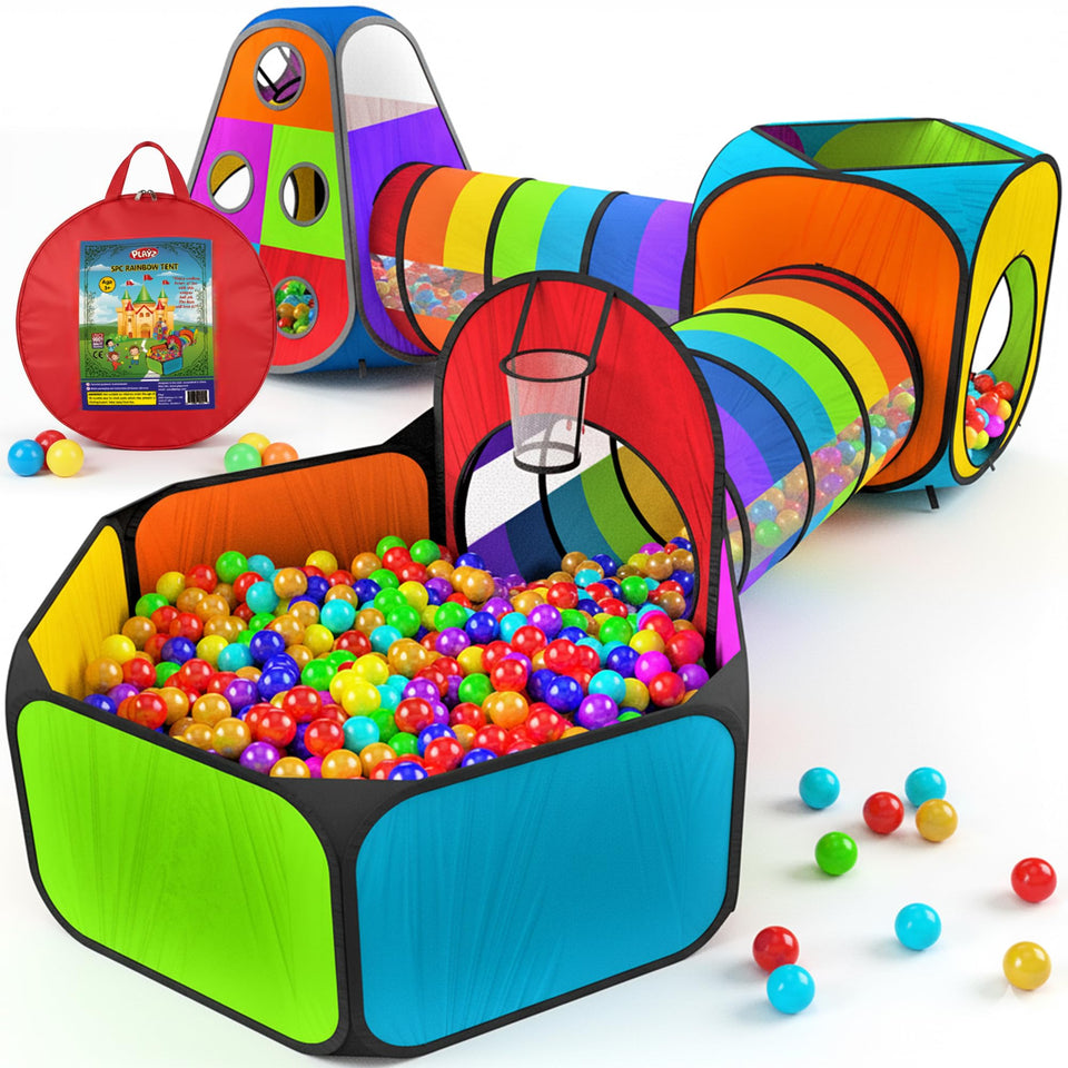 Playz rainbow tent ball pit offering colorful indoor play and safe space for kids