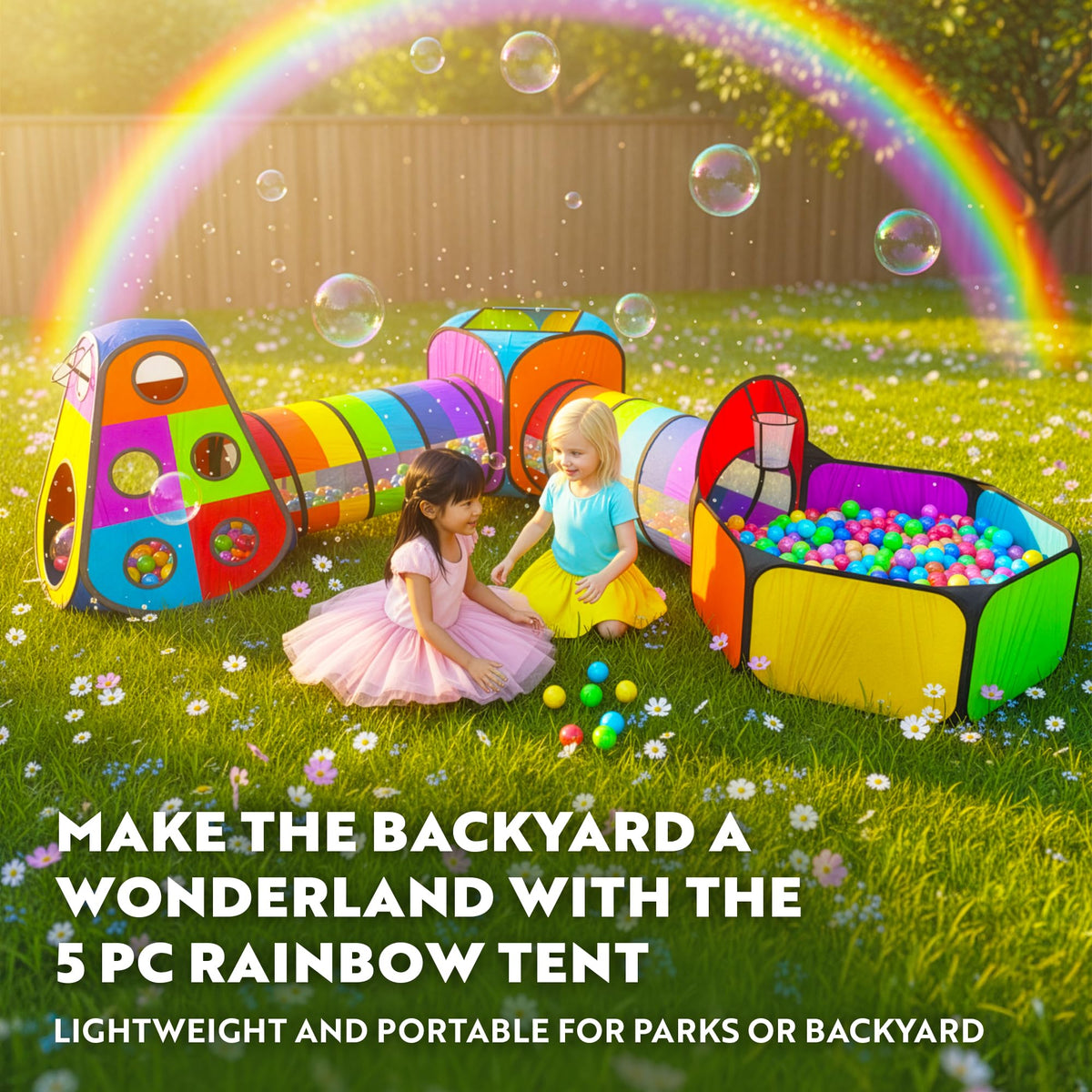 Playz rainbow tunnel with 21 inch opening encouraging roomy crawling play