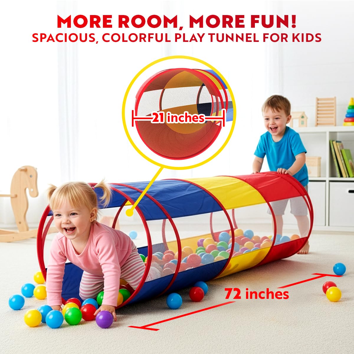 Playz toddler crawl tunnel assembly offers quick setup for busy families.
