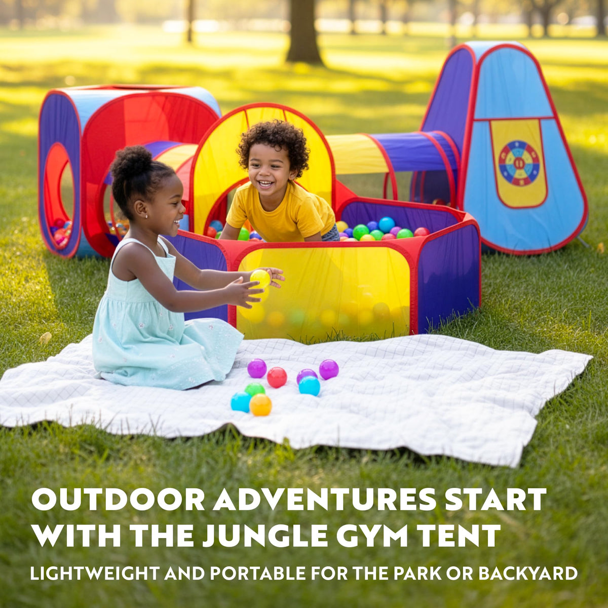 Playz durable 190T fabric and steel framing support lasting play.