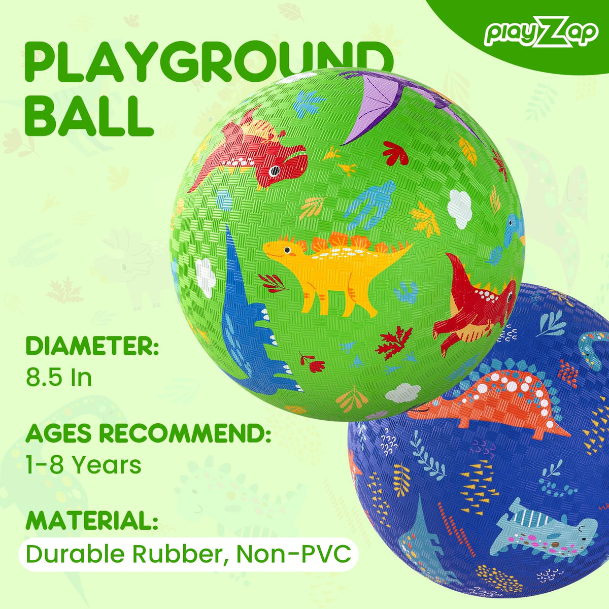 PlayZap 8-5 inch dinosaur ball with textured surface for grip during play.