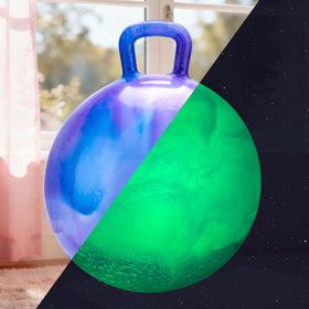 PlayZap glow-in-the-dark hopper ball with handle, ideal for indoor-outdoor fun after dusk.