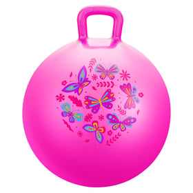 PlayZap Hopper Ball with pink butterfly design close-up for imaginative hopping fun.