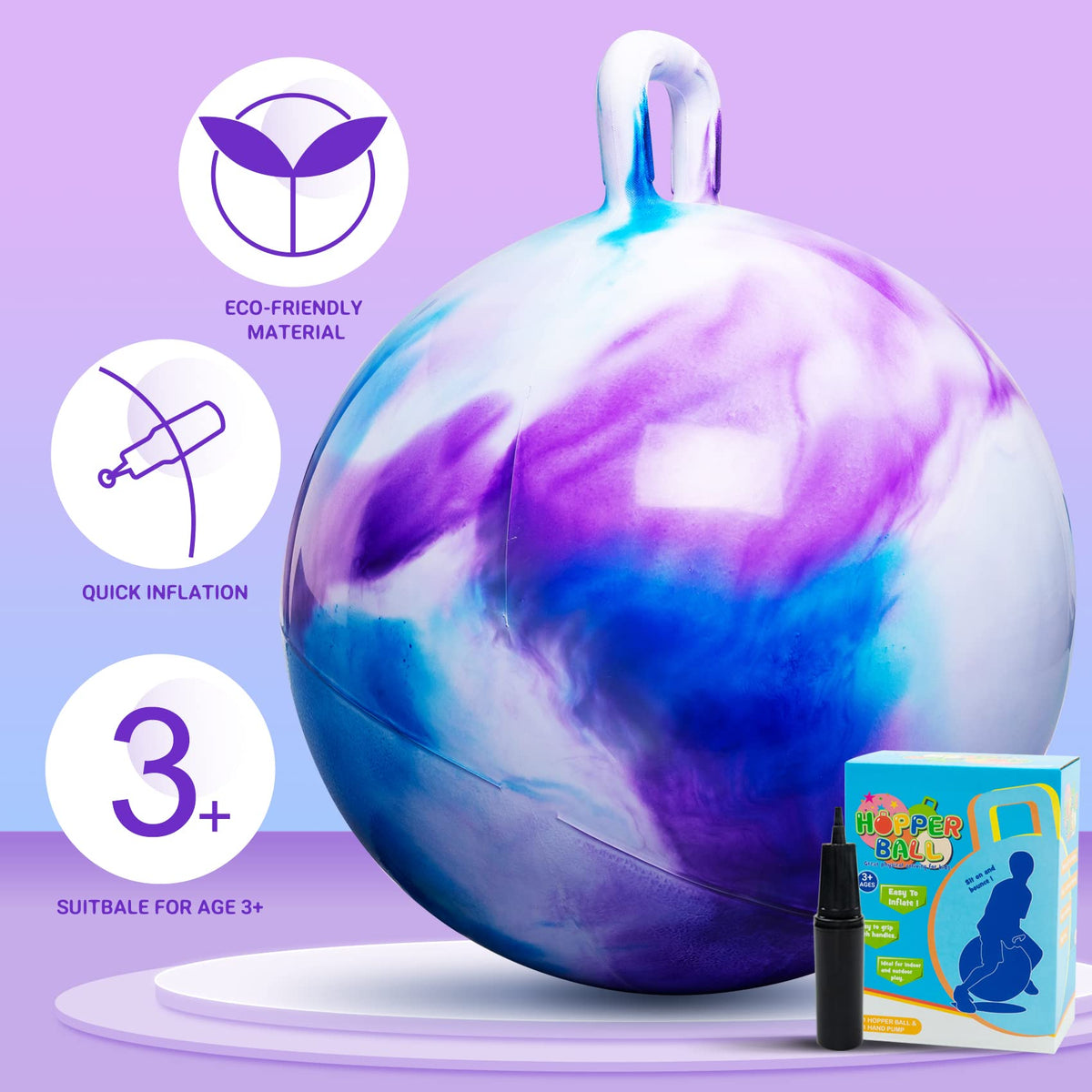 PlayZap hopper ball bright color design sparks joy during playtime.