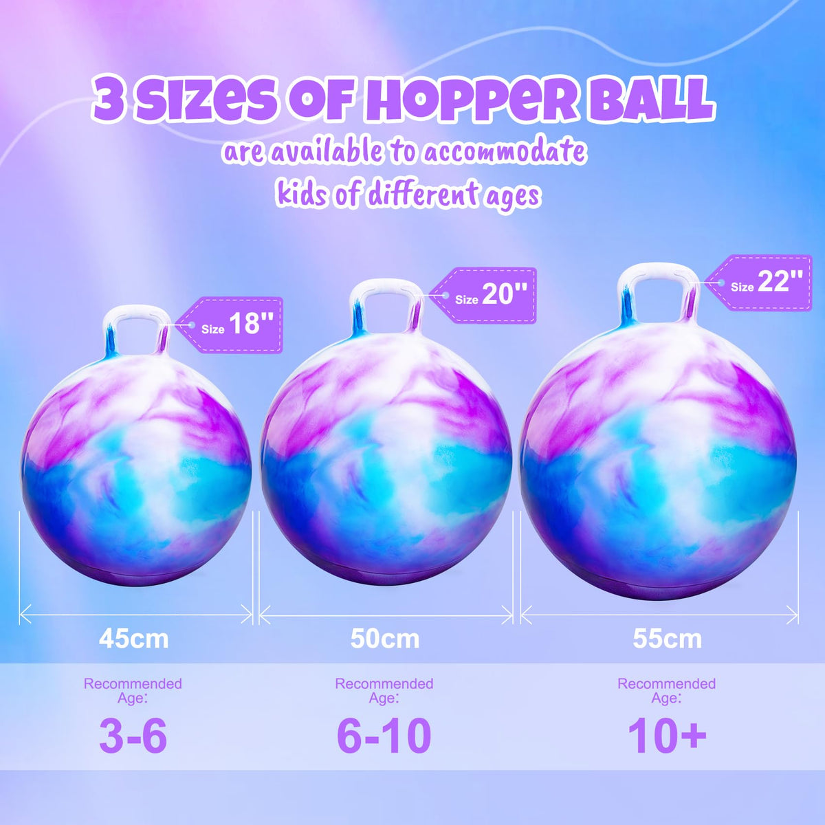 Colorful clouds design on the PlayZap hopper ball attracts active play