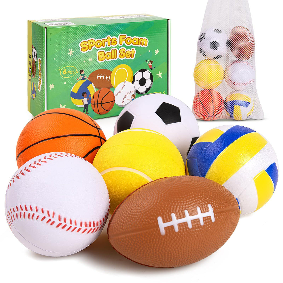 PlayZap six-pack foam balls for safe indoor/outdoor toddler play