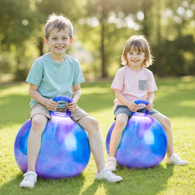 Textured anti-skid bottom on PlayZap hopper ball enhances stability during play.