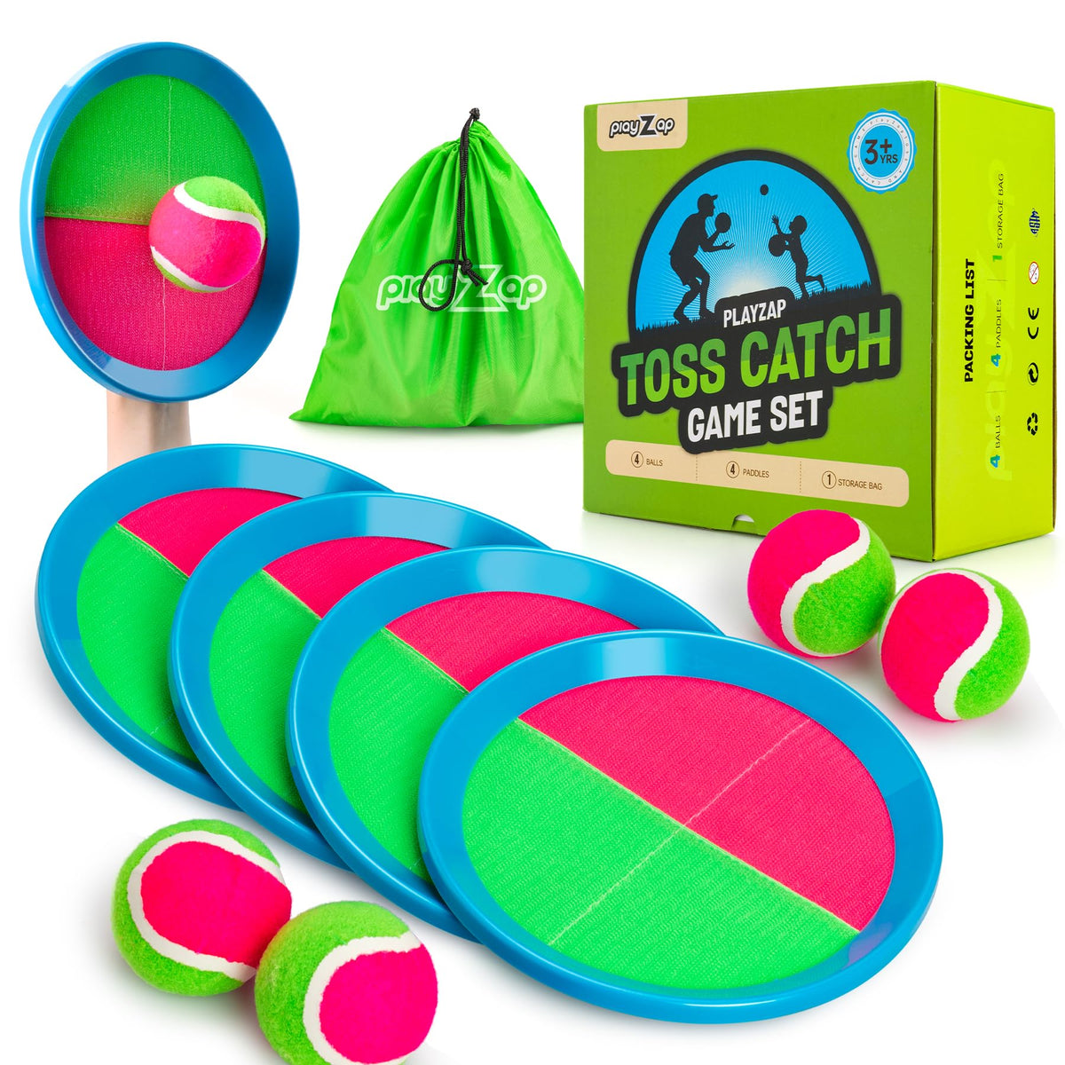 PlayZap toss-and-catch paddles offer durable outdoor fun for kids and adults.