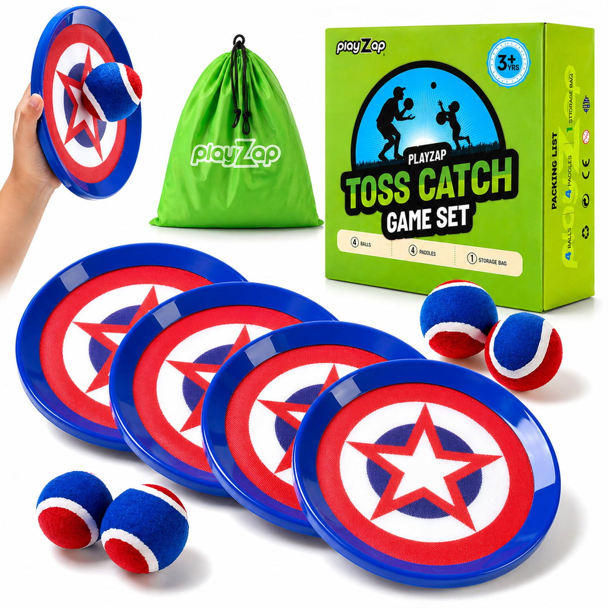 PlayZap toss and catch paddles with adjustable straps for secure outdoor play.