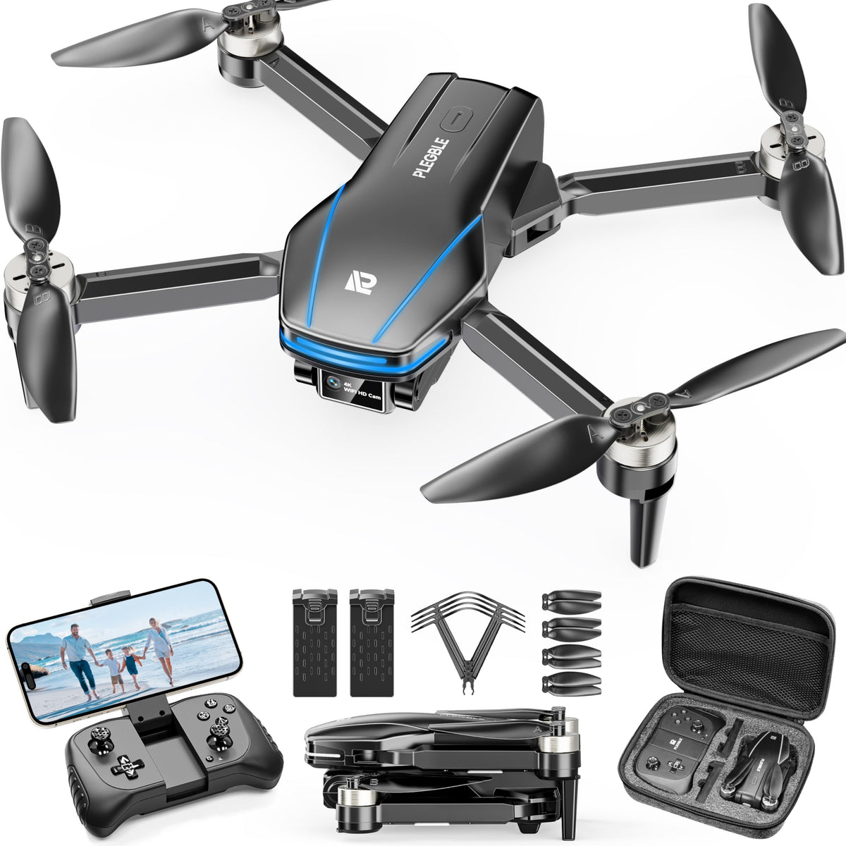 PLEGBLE drone with 4K camera wide-angle view for immersive footage.
